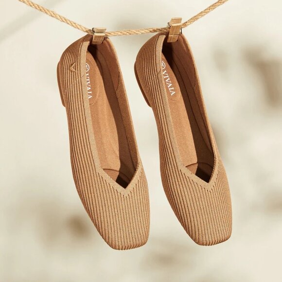 Vivaia Square-Toe V-Cut Margot 2.0 Slip On Ballet Flats in Nutmeg Size 40 (US 9) - Picture 1 of 10